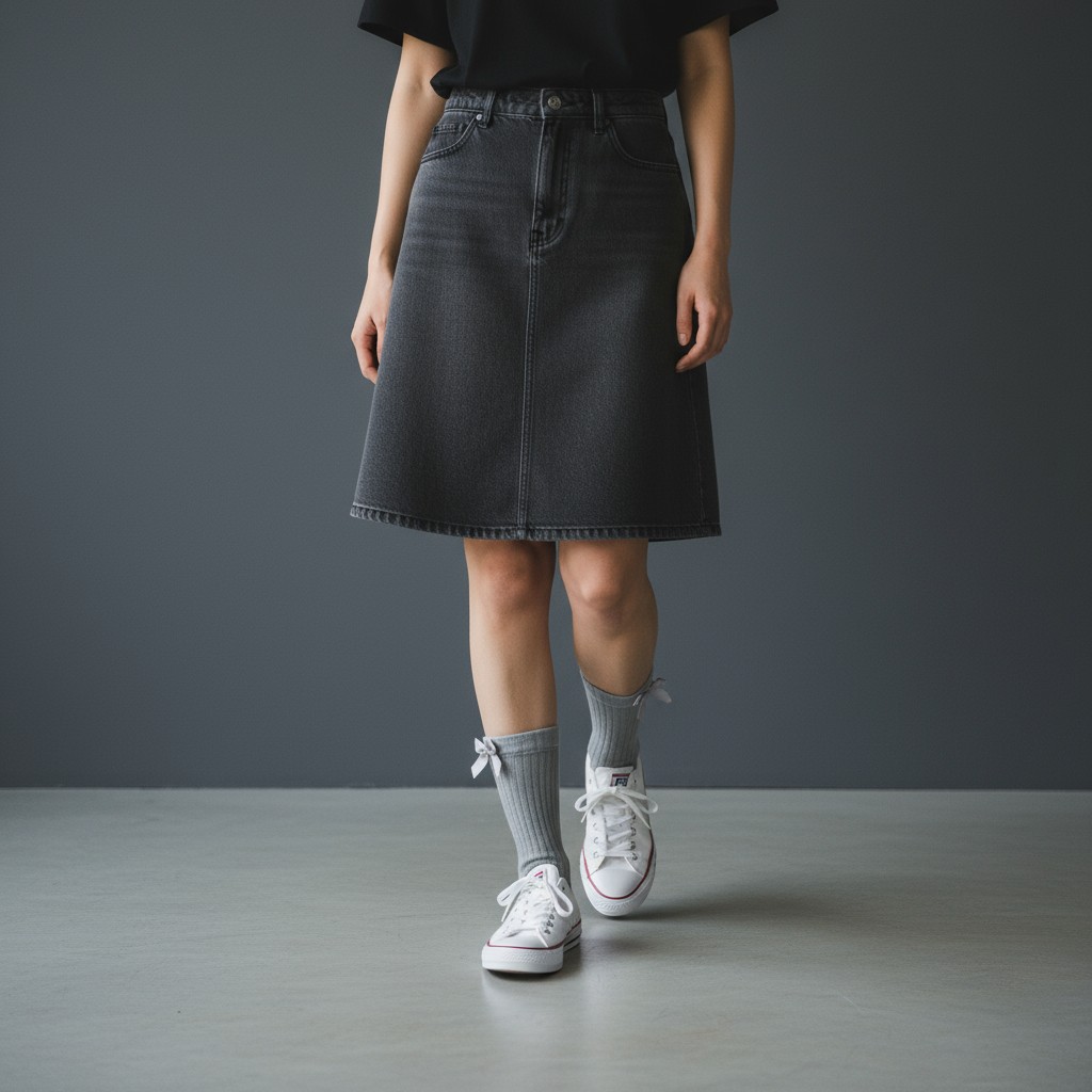 Gri Simli Kurdeleli Çorap