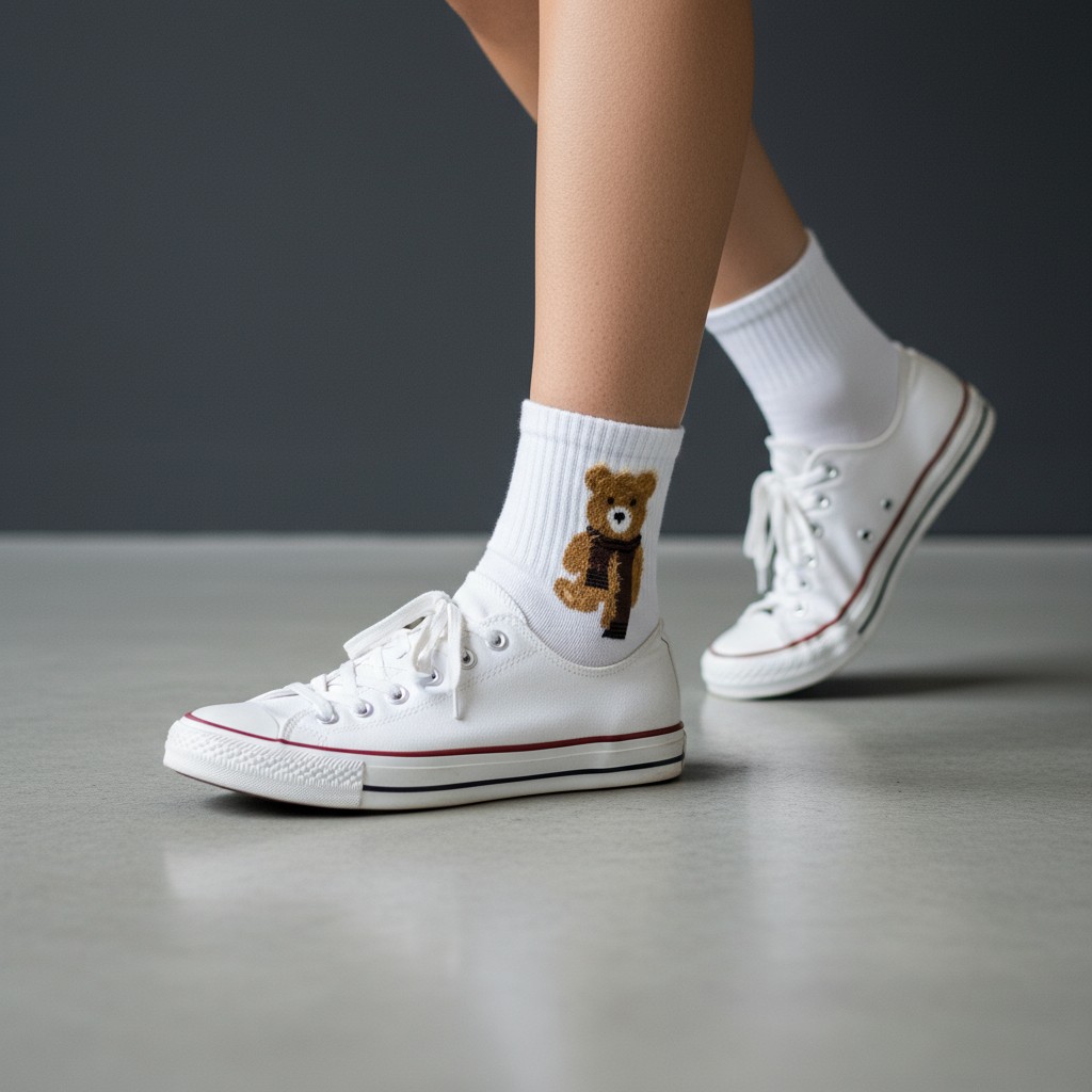 Ayıcıklı Beyaz Kolej Çorap