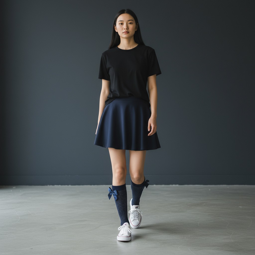 Lacivert Simli Kurdeleli Çorap