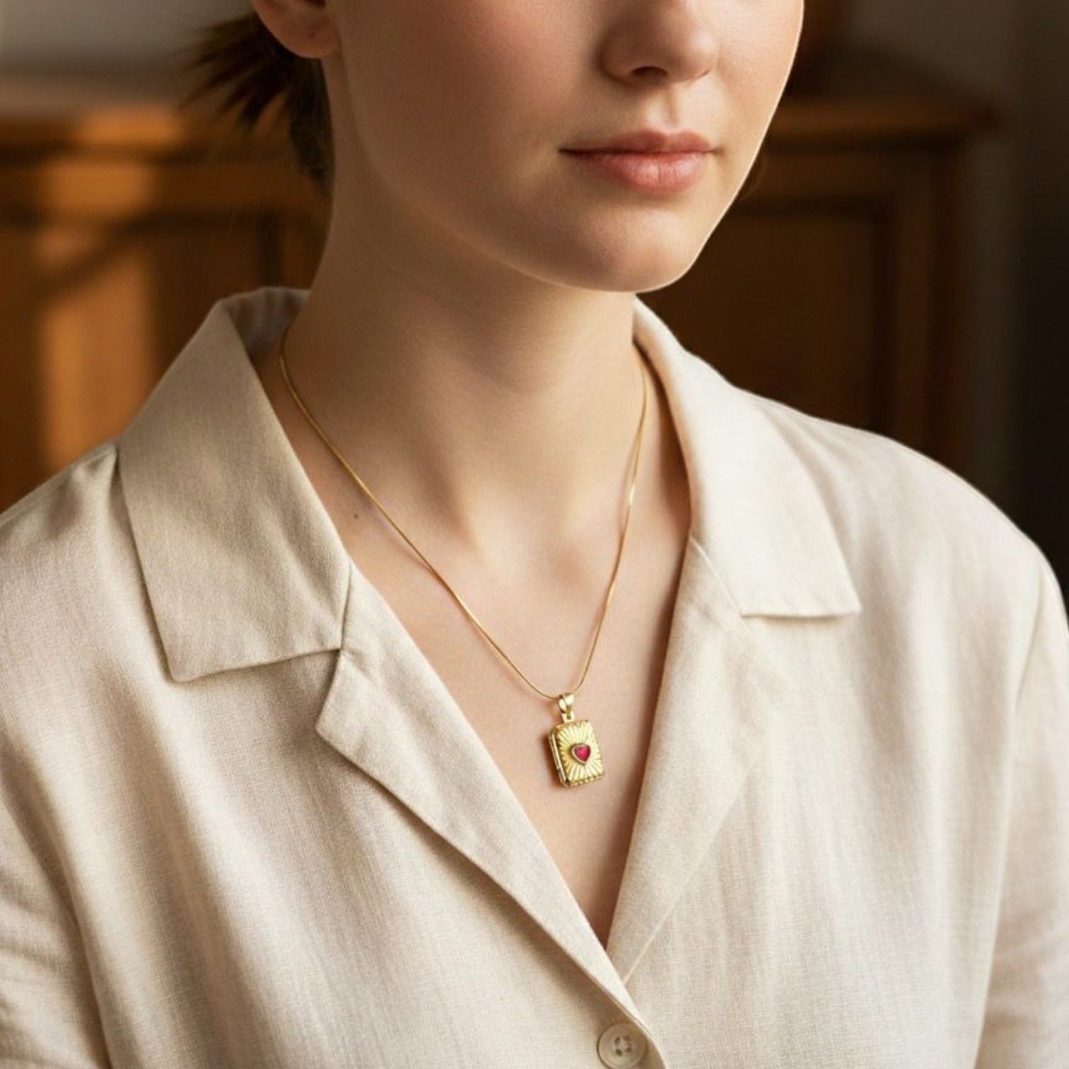 Bordo Taş Detaylı Zarif Açılabilir Kolye