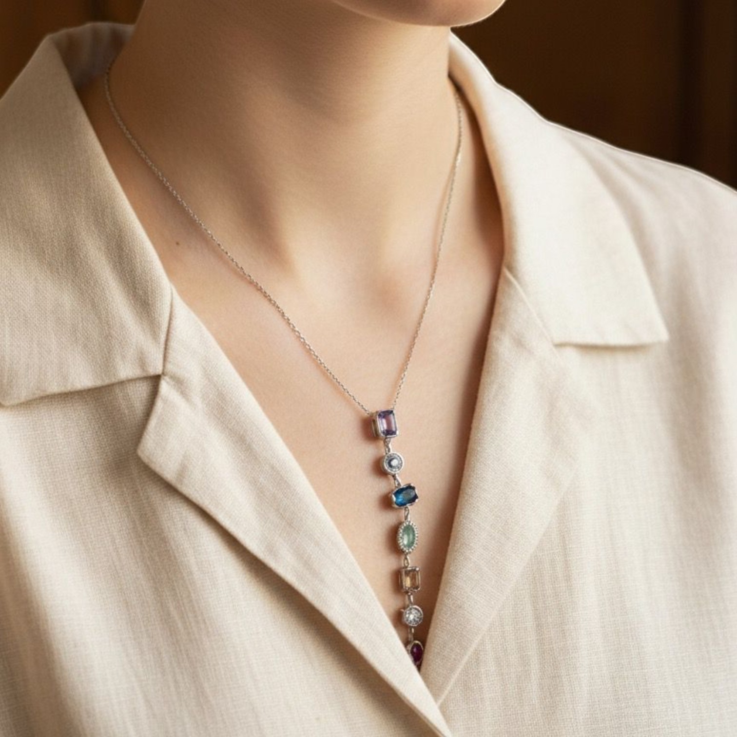 Renkli Zirkon Taşlı Y Kolye