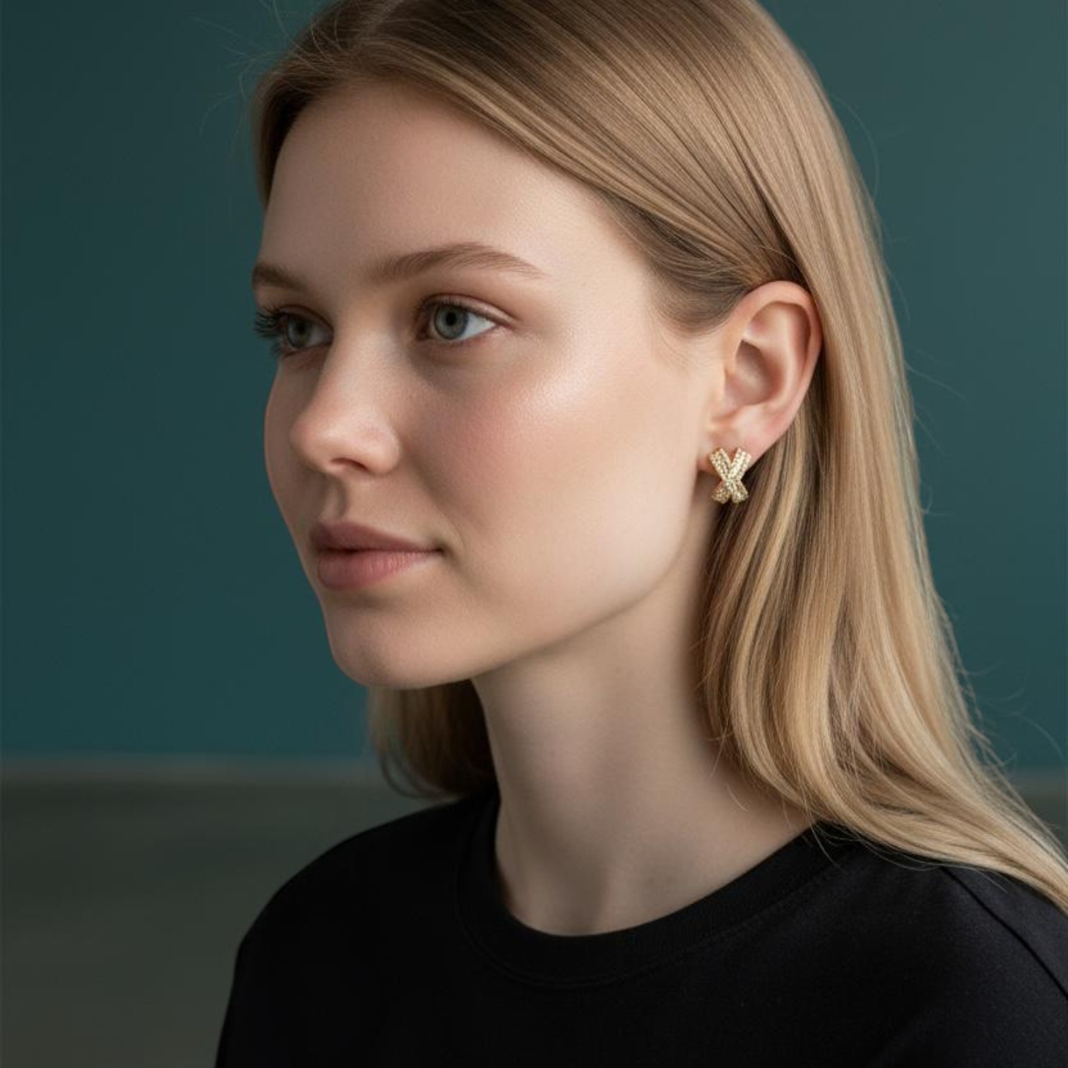 Zirkon Taşlı Tasarım Gold Küpe