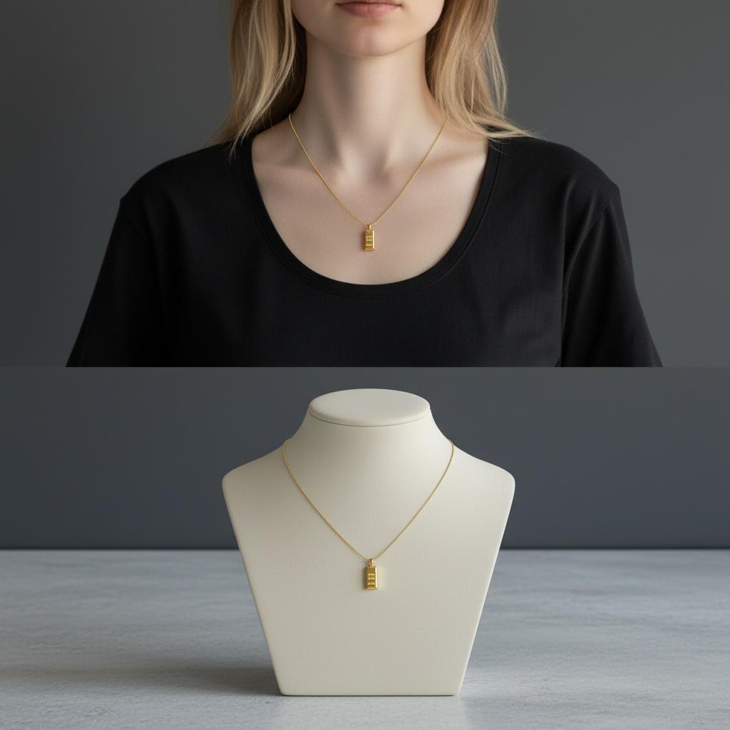 Külçe Altınlı Çelik Kolye