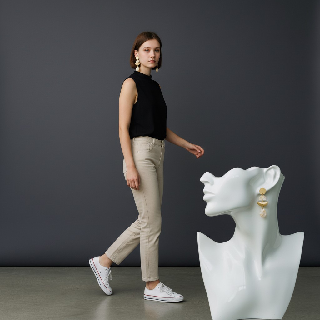 Yuvarlak Katlı Sallantılı Küpe