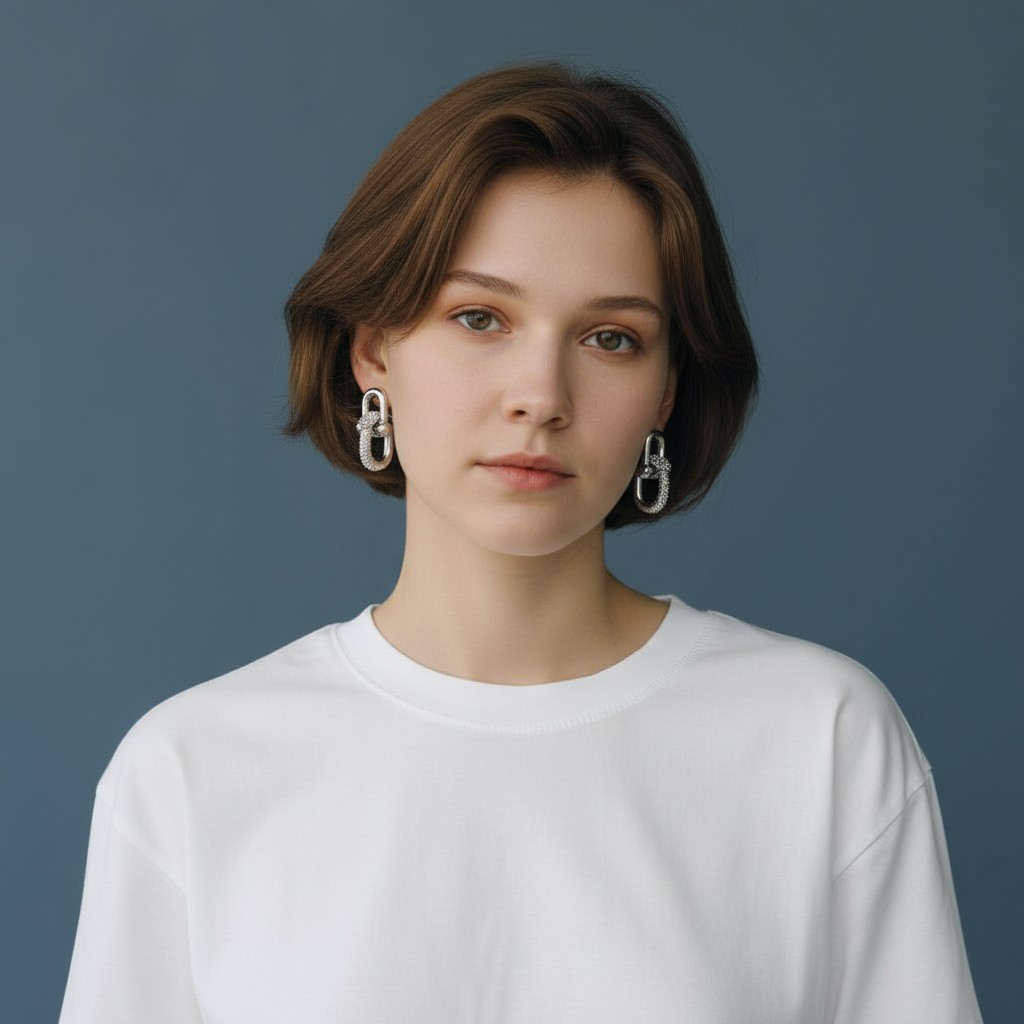 Zirkon Taşlı İç İçe Geçmiş Çelik Gümüş Küpe