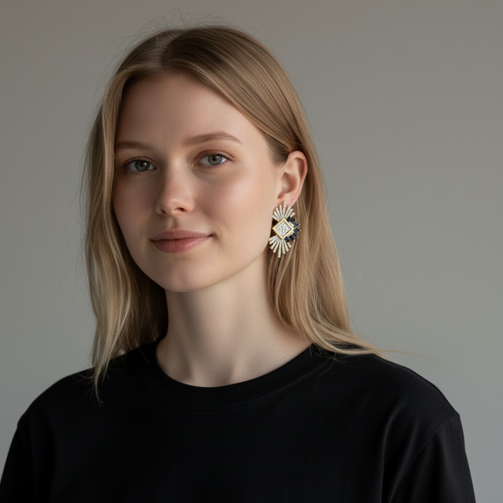 Zirkon Taşlı Lacivert Küpe