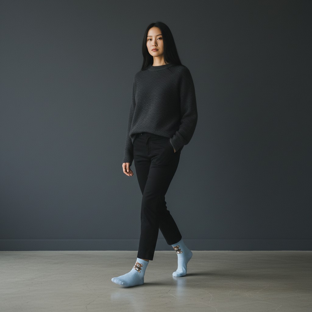 Mavi Oyuncak Ayı Desenli Çorap