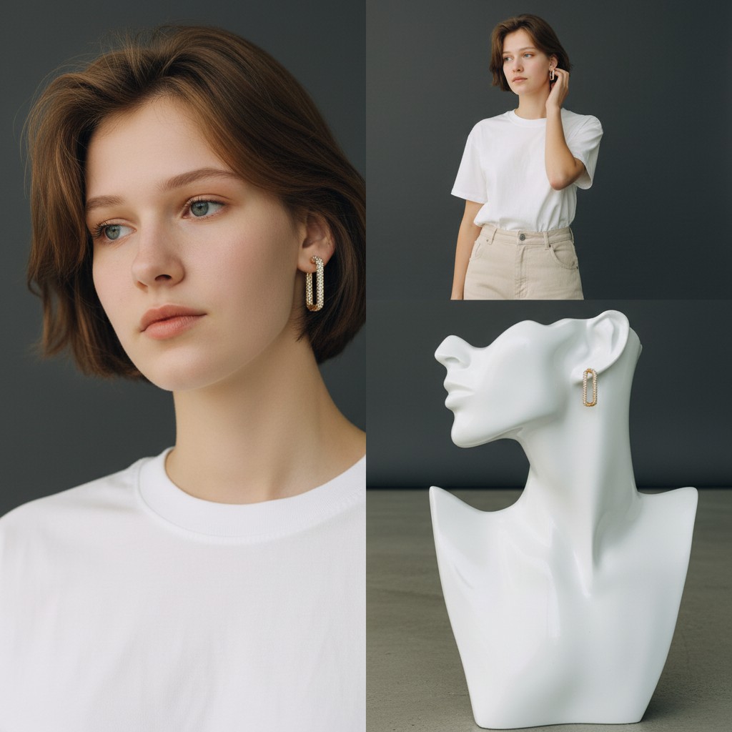 Zirkon Taşlı Geometrik Çelik Küpe