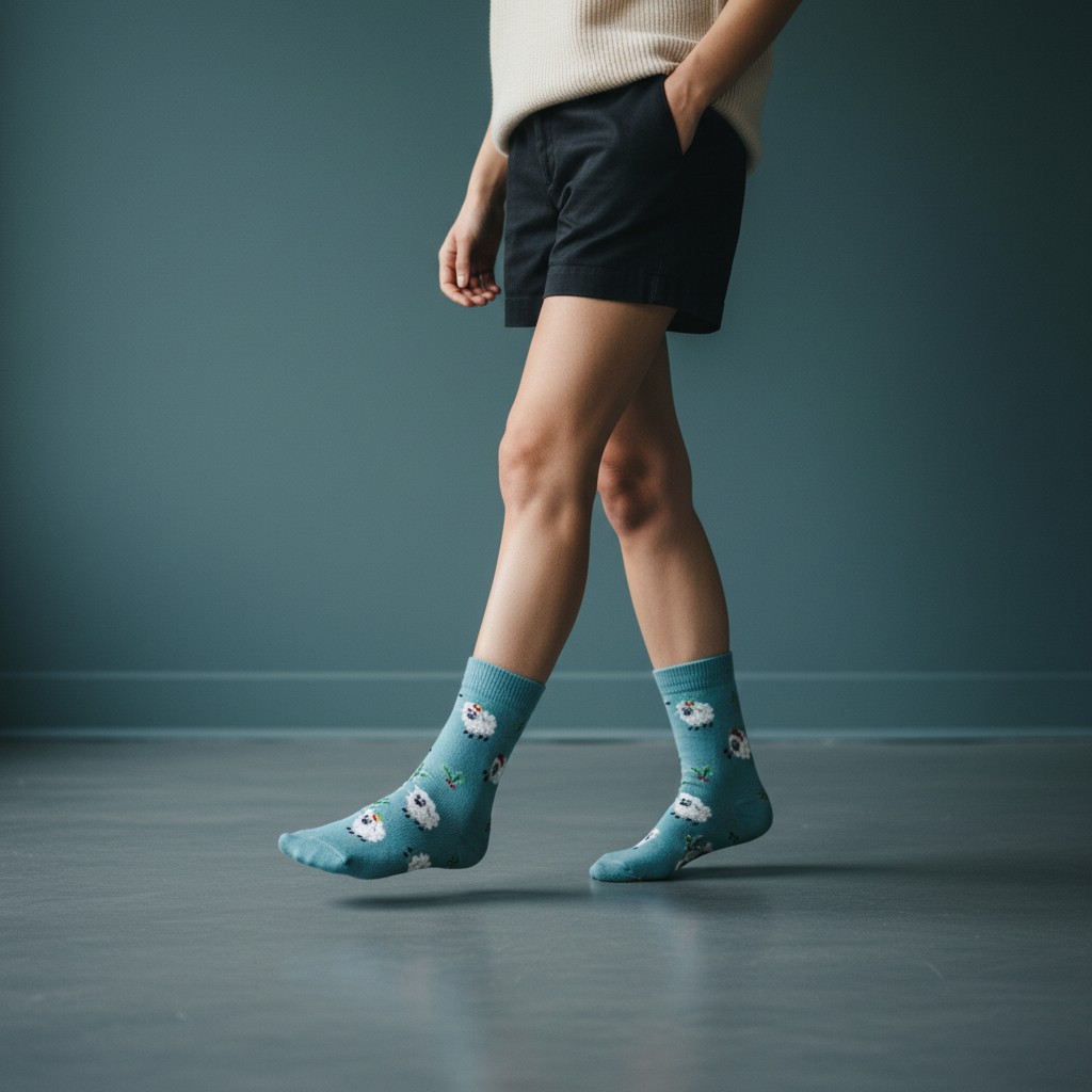 Noel Şapkalı Kuzu Desenli Çorap