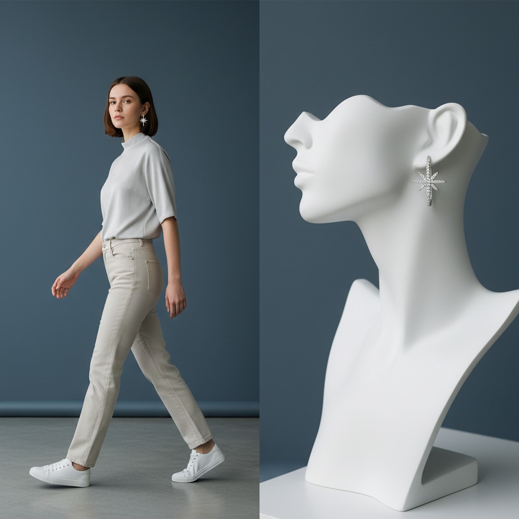 Kutup Yıldızı Gümüş Kaplama Vip Küpe