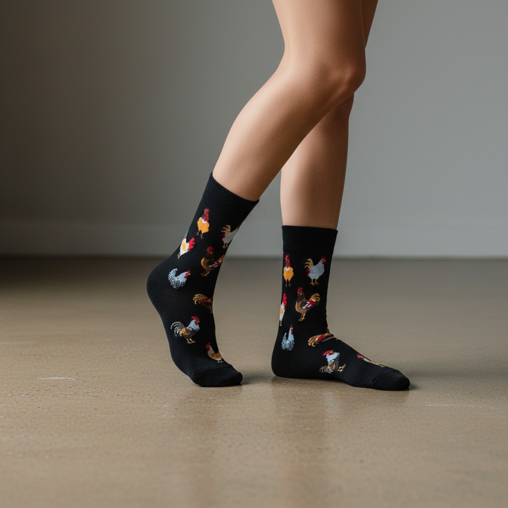 Tavuk ve Horoz Desenli Çorap