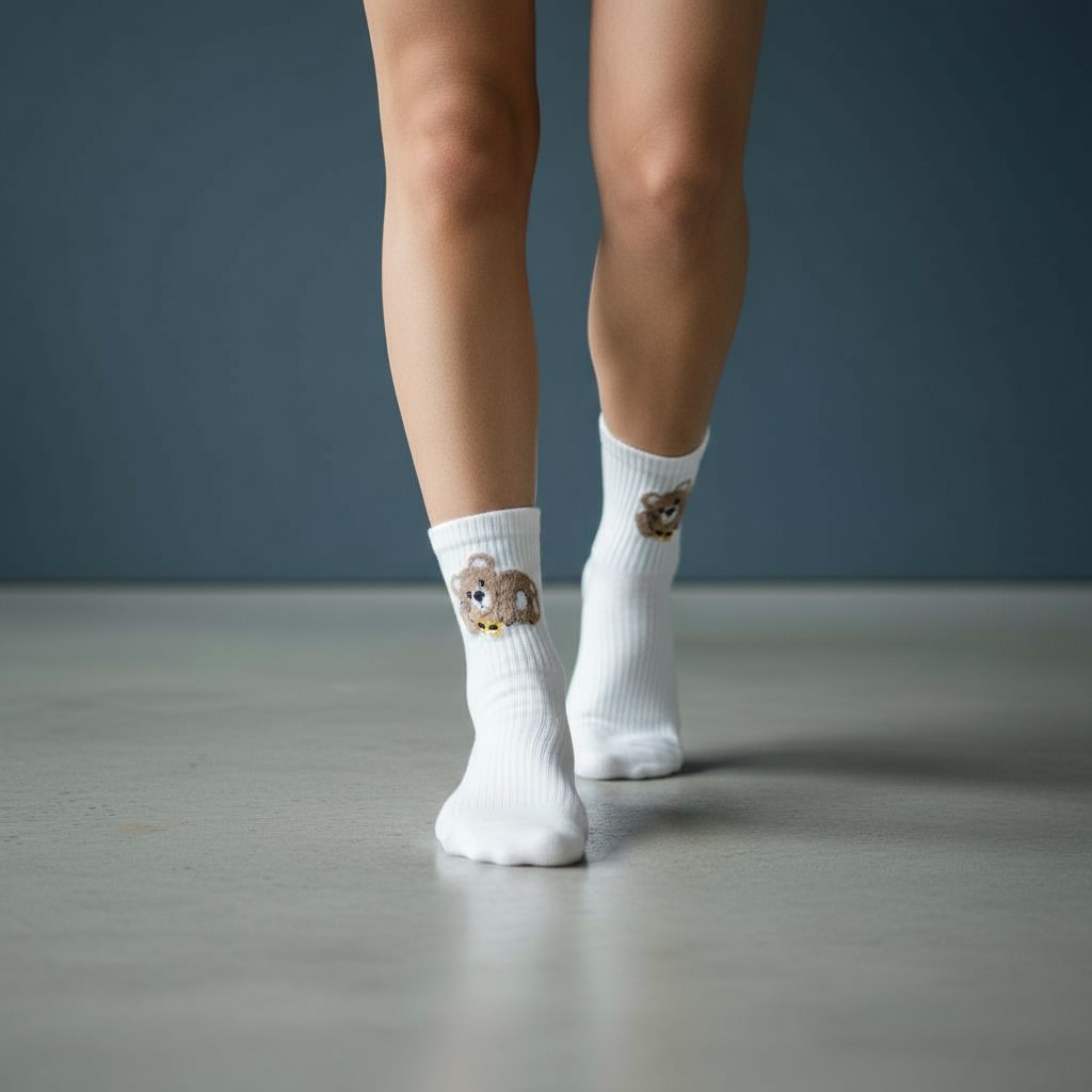 Yatan Ayıcık Desenli Çorap
