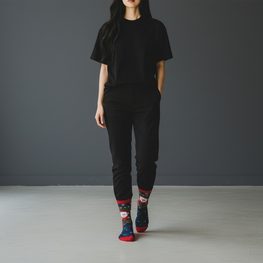 Noel Baba ve Çam Ağacı Desenli Çorap